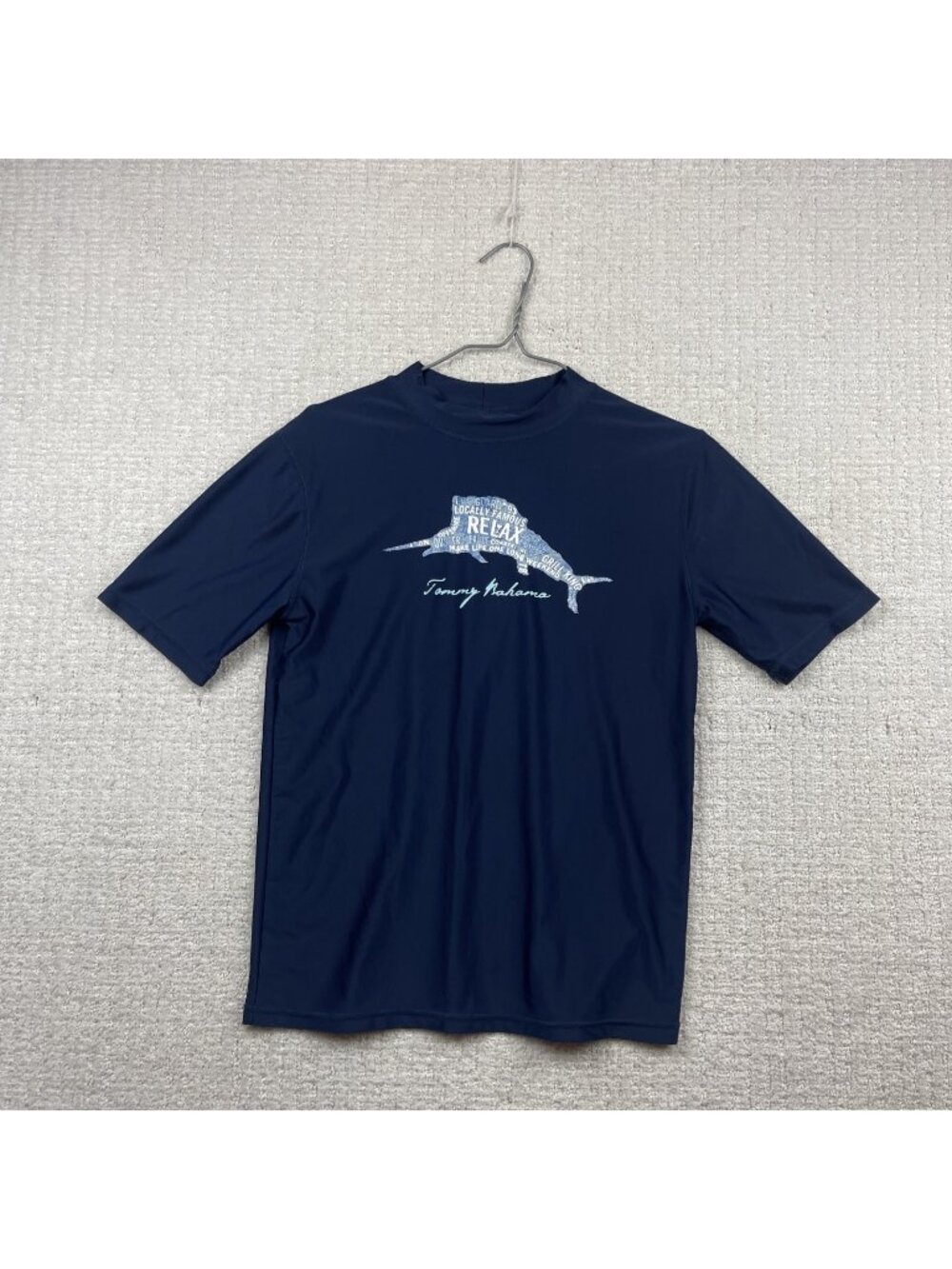 Tommy Bahama Relax Shirt Youth Sz XL Blue Swordfish Graphic Swim Sun Rash Guard